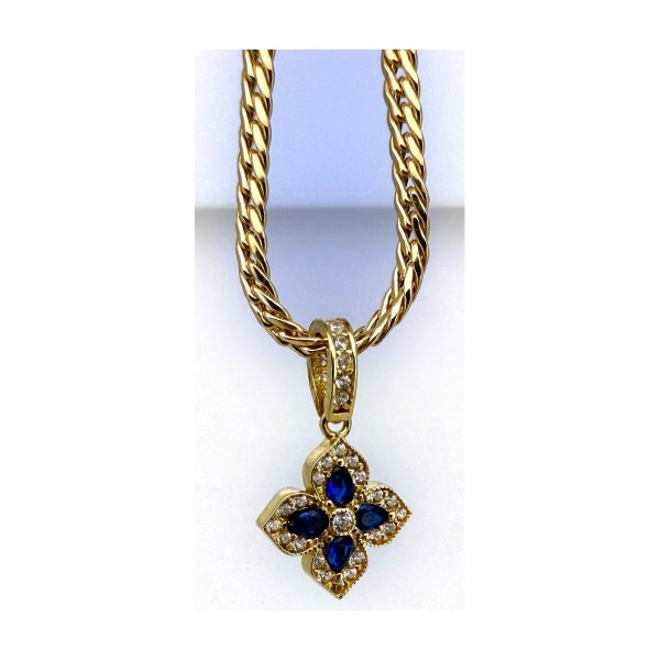 Medalla flor azul de oro 18k